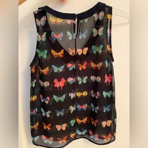 Zara - Sheer Navy Butterfly 🦋 sleeveless v-neck collar top - small